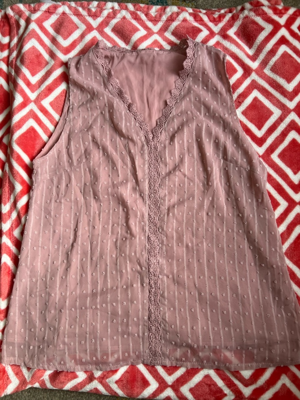 Sleeveless Lace-Trim Pink Swiss Dot Top XL